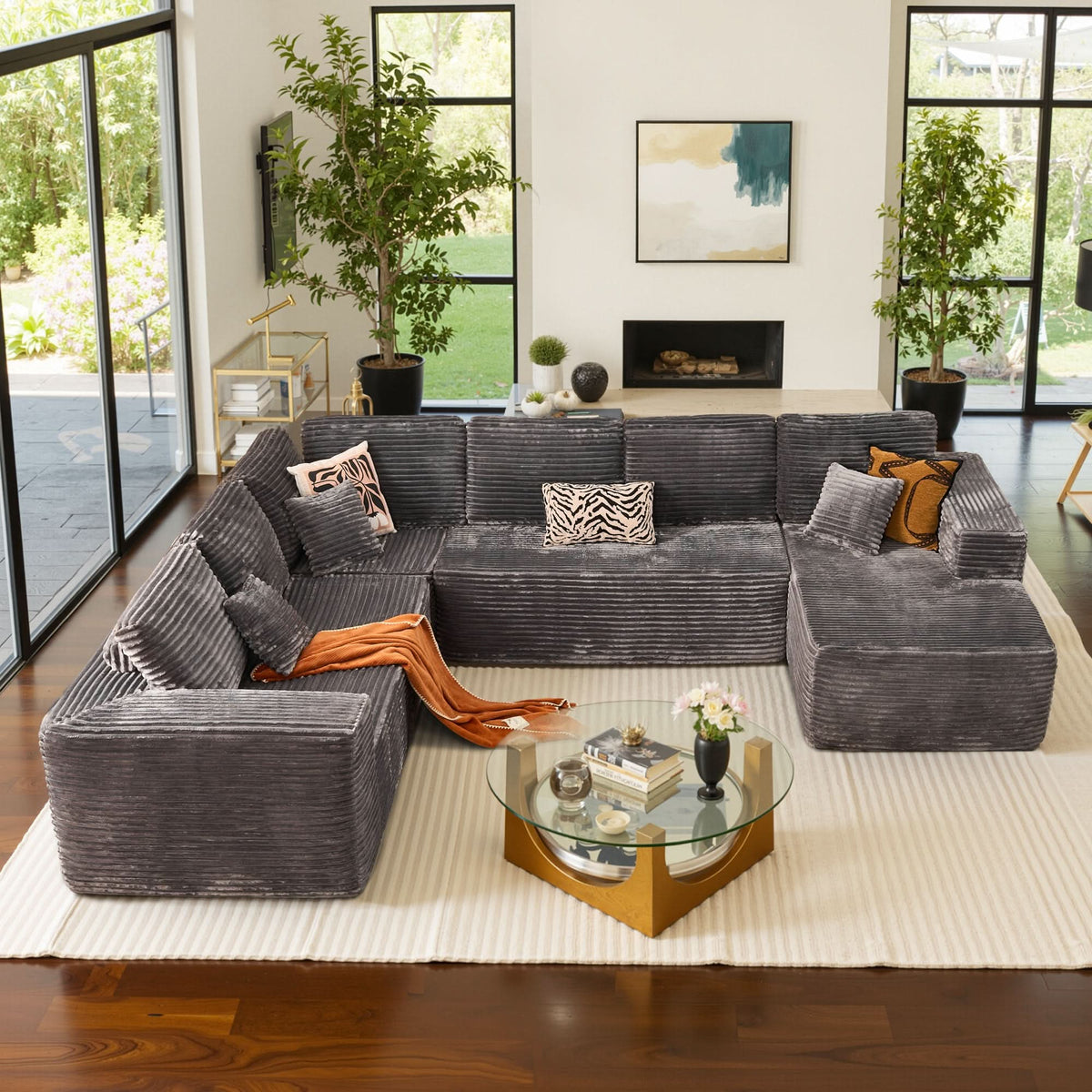 OVIOS Modular Cloud Sofa with Memory Foam & L-Shaped Chaise,Corduroy Fabric Sofa, No Assembly Required