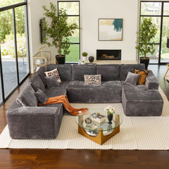 OVIOS Modular Cloud Sofa with Memory Foam & L-Shaped Chaise,Corduroy Fabric Sofa, No Assembly Required