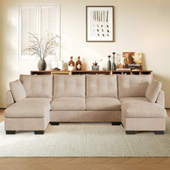 OVIOS 112" Cloud U Shaped Couch, Modular Sectional Comfy Couch Set with Movable Ottoman, Modern 4 Seater Couches with Chaise, Comfortable Furniture for Apartment Living Room