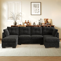 OVIOS 112" Cloud U Shaped Couch, Modular Sectional Comfy Couch Set with Movable Ottoman, Modern 4 Seater Couches with Chaise, Comfortable Furniture for Apartment Living Room