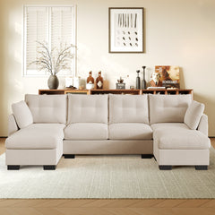OVIOS 112" Cloud U Shaped Couch, Modular Sectional Comfy Couch Set with Movable Ottoman, Modern 4 Seater Couches with Chaise, Comfortable Furniture for Apartment Living Room