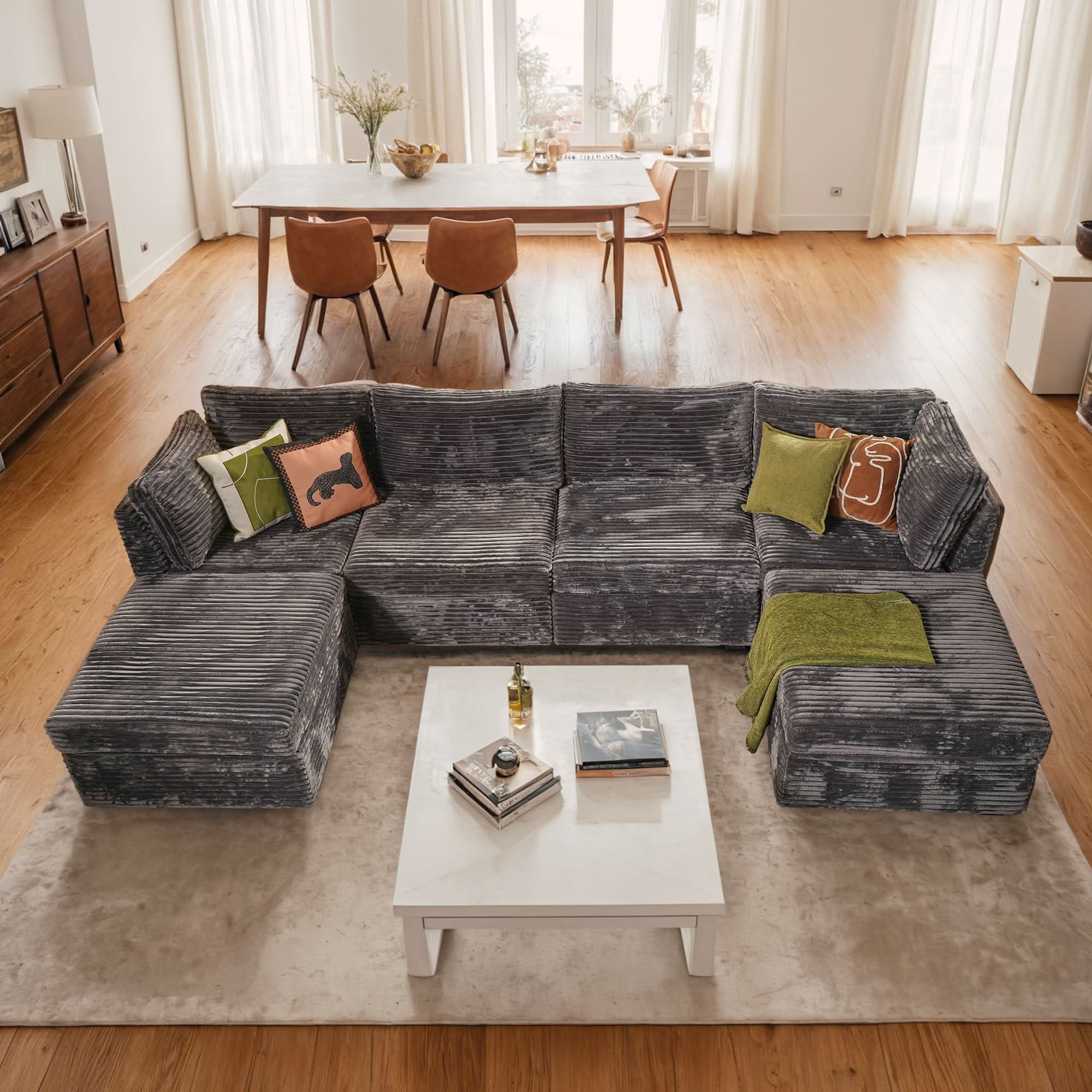 OVIOS 130.7" Modular Sectional Sofa Couch, U-Shaped Minimalist Couches with 2 Ottomans Chaise