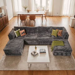 OVIOS 130.7" Modular Sectional Sofa Couch, U-Shaped Minimalist Couches with 2 Ottomans Chaise