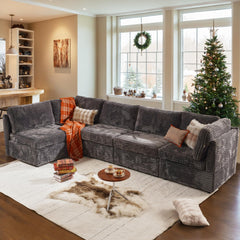 OVIOS 130.7" Modular Sectional Sofa Couch, L-Shaped Minimalist Couches, Modern Deep Seat Cloud Plush Corduroy Sofas Set