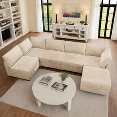 OVIOS 130.7" Modular Sectional Sofa Couch, U-Shaped Minimalist Couches with Sofa Bed Chaise