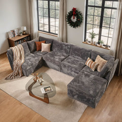 OVIOS 130.7" Modular Sectional Sofa Couch, U-Shaped Minimalist Couches with Sofa Bed Chaise