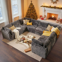 OVIOS 130.7" Modular Sectional Sofa Couch, U-Shaped Minimalist Couches with 2 Oversized Chaise