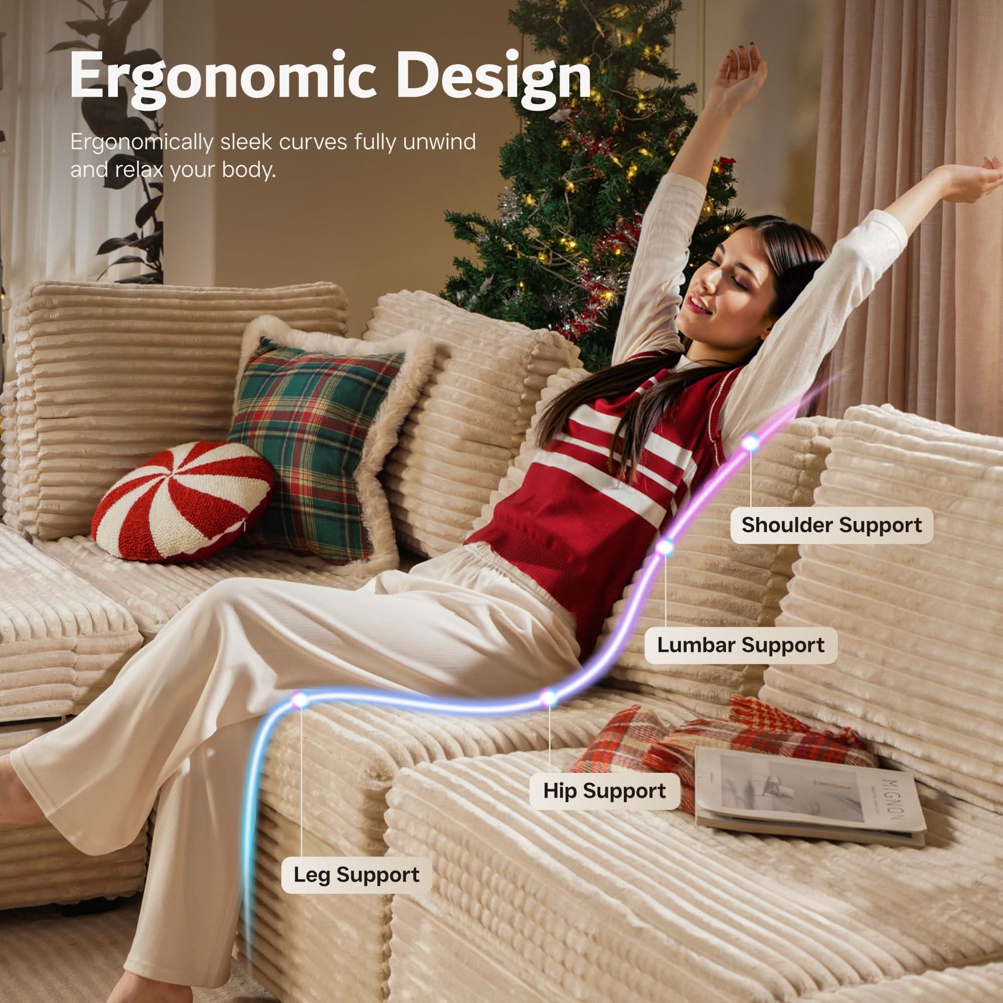 OVIOS 130.7" Modular Sectional Sofa Couch, U-Shaped Minimalist Couches with 2 Oversized Chaise