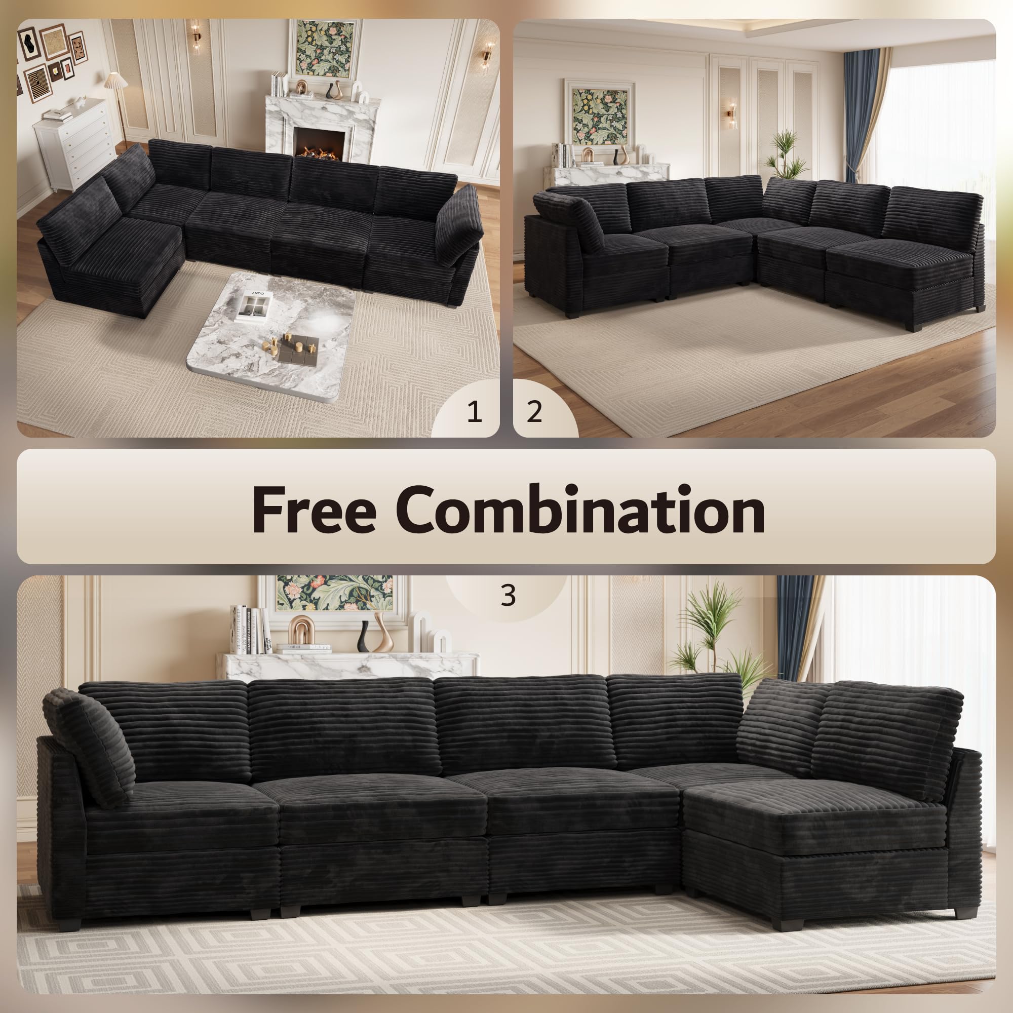 OVIOS 130.7" Modular Sectional Sofa Couch, L-Shaped Minimalist Couches, Modern Deep Seat Cloud Plush Corduroy Sofas Set