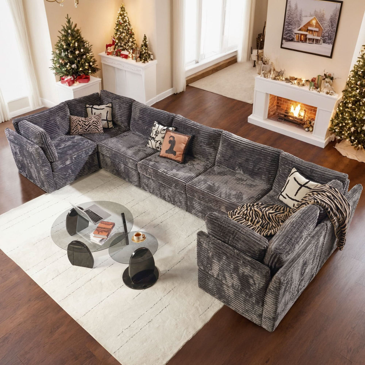 OVIOS 130.7" Modular Sectional Sofa Couch, U-Shaped Minimalist Couches with Oversized Chaise