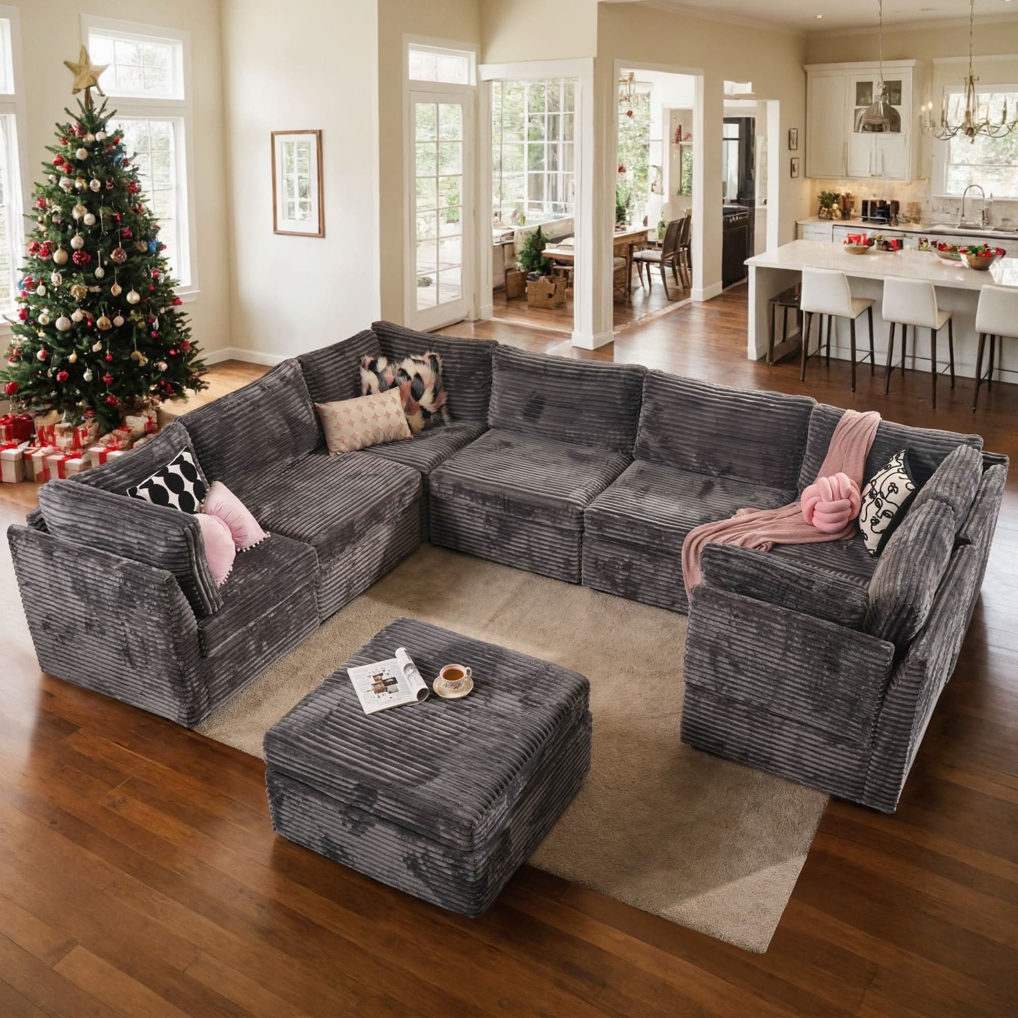 OVIOS 130.7" Modular Sectional Sofa Couch, U-Shaped Minimalist Couches with Sofa Bed Chaise
