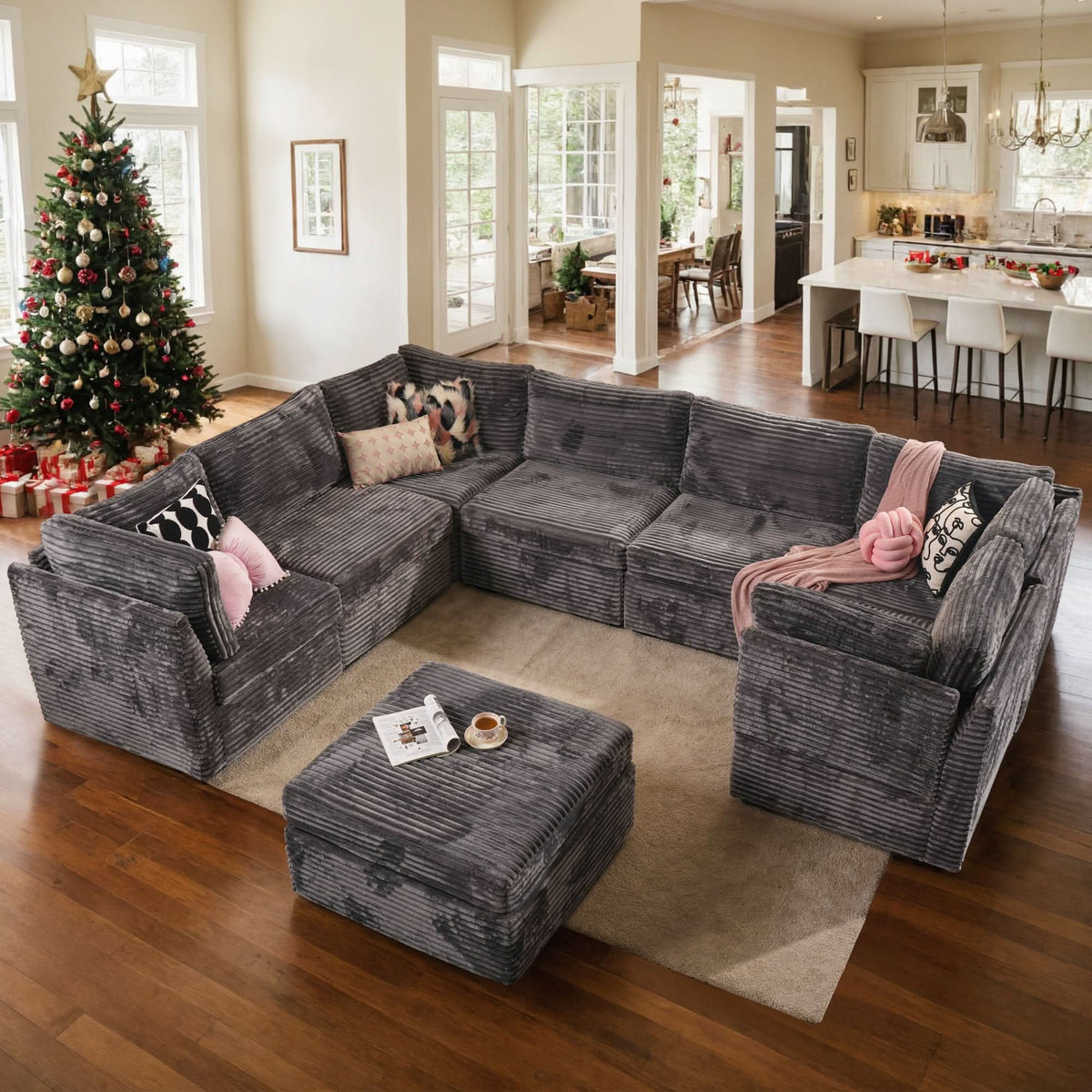 OVIOS 130.7" Modular Sectional Sofa Couch, U-Shaped Minimalist Couches with Sofa Bed Chaise