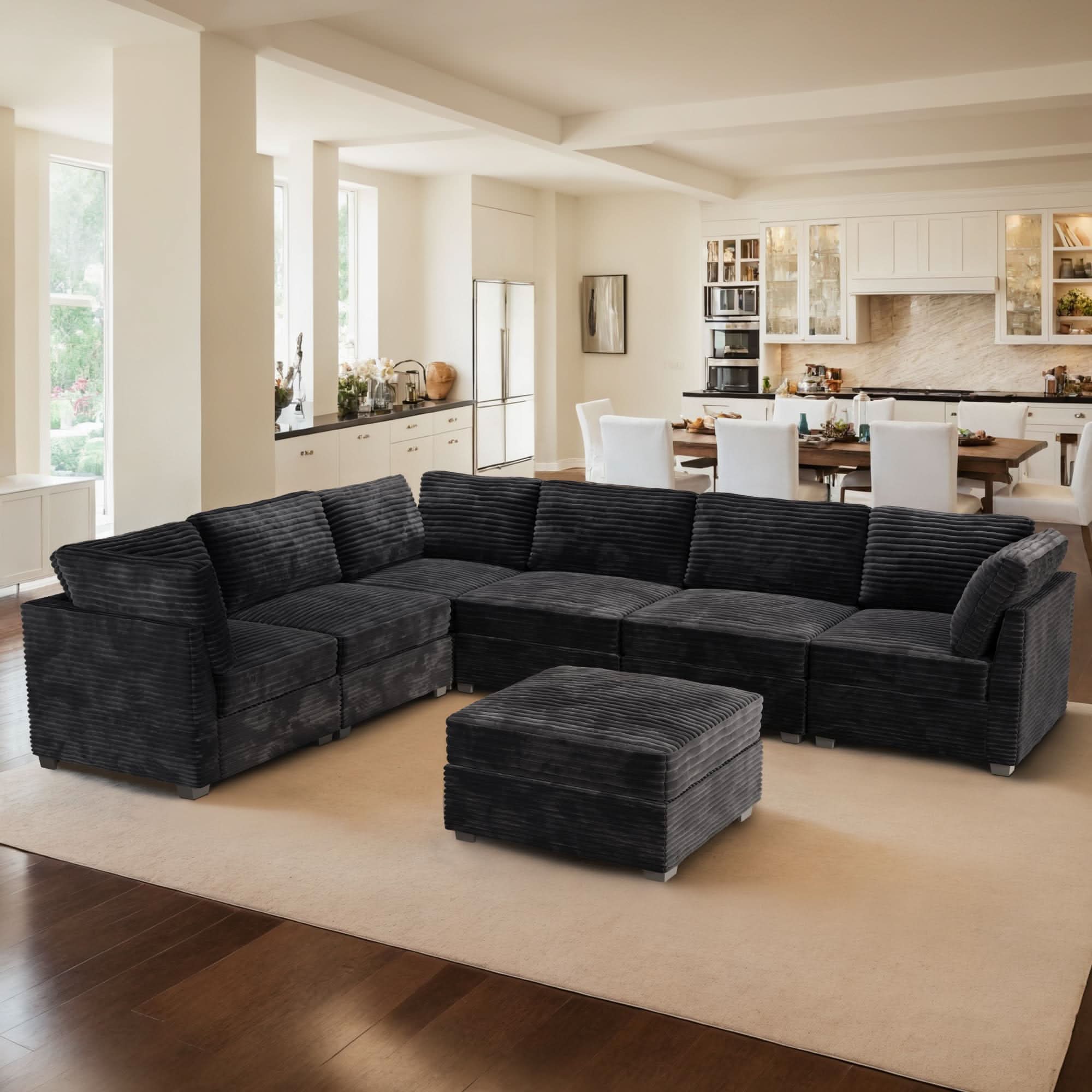 OVIOS L-shaped 130.7" Modular Sectional Sofa Couch,  Modern Deep Seat Cloud Plush Corduroy Sofas Set for Living Room