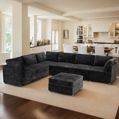 OVIOS L-shaped 130.7" Modular Sectional Sofa Couch,  Modern Deep Seat Cloud Plush Corduroy Sofas Set for Living Room