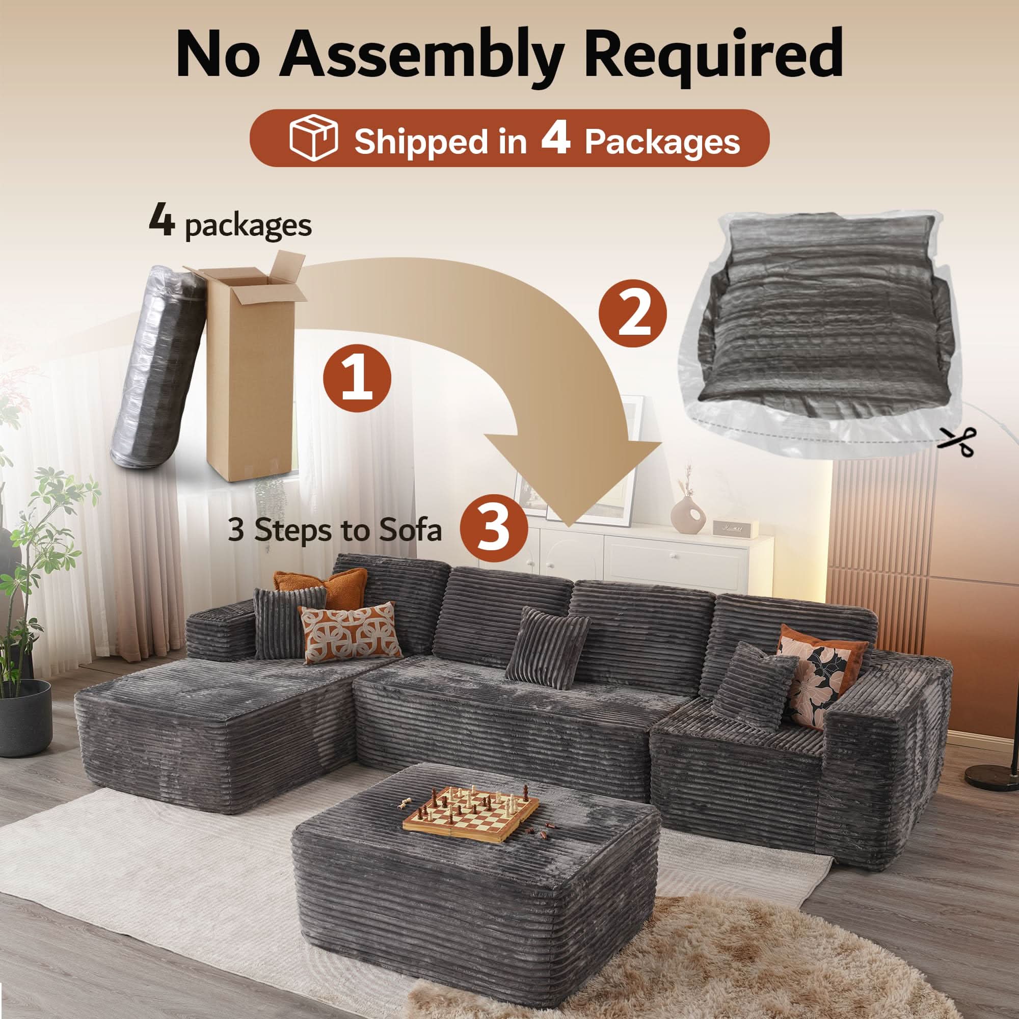 OVIOS Sectional Cloud Couch for Living Room, Modular Floor Sofa with Plush Corduroy, No Assembly Required