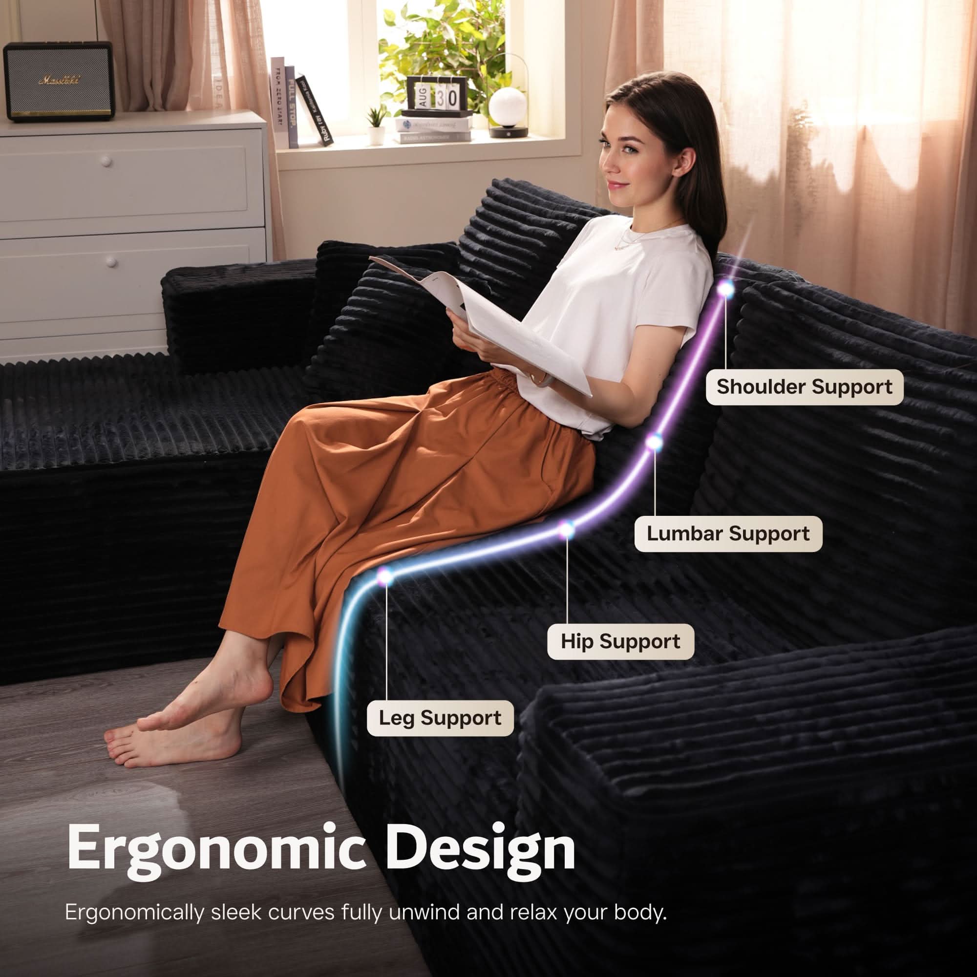 OVIOS Sectional Cloud Couch for Living Room, Modular Floor Sofa with Plush Corduroy, No Assembly Required