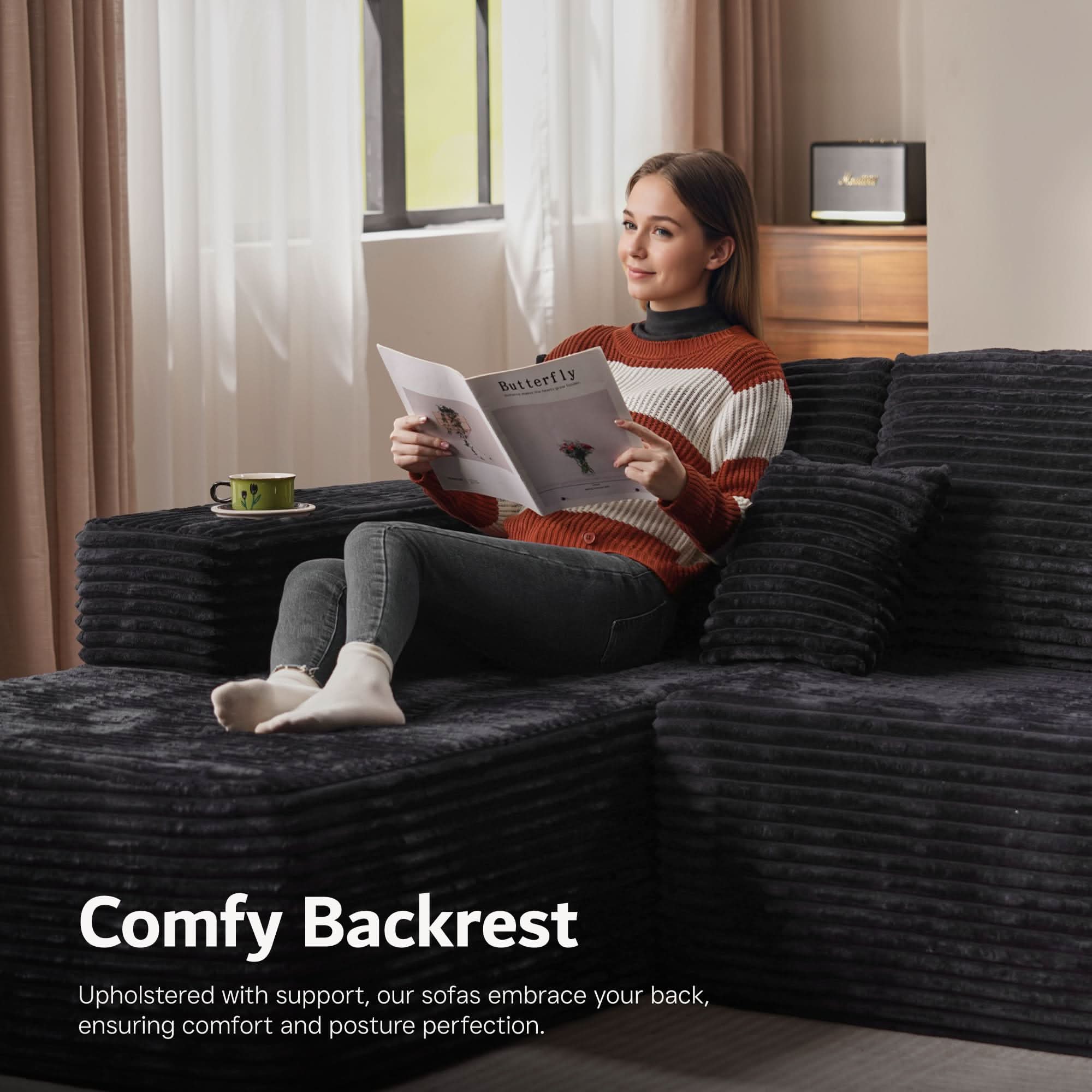 OVIOS Sectional Cloud Couch for Living Room, Modular Floor Sofa with Plush Corduroy, No Assembly Required