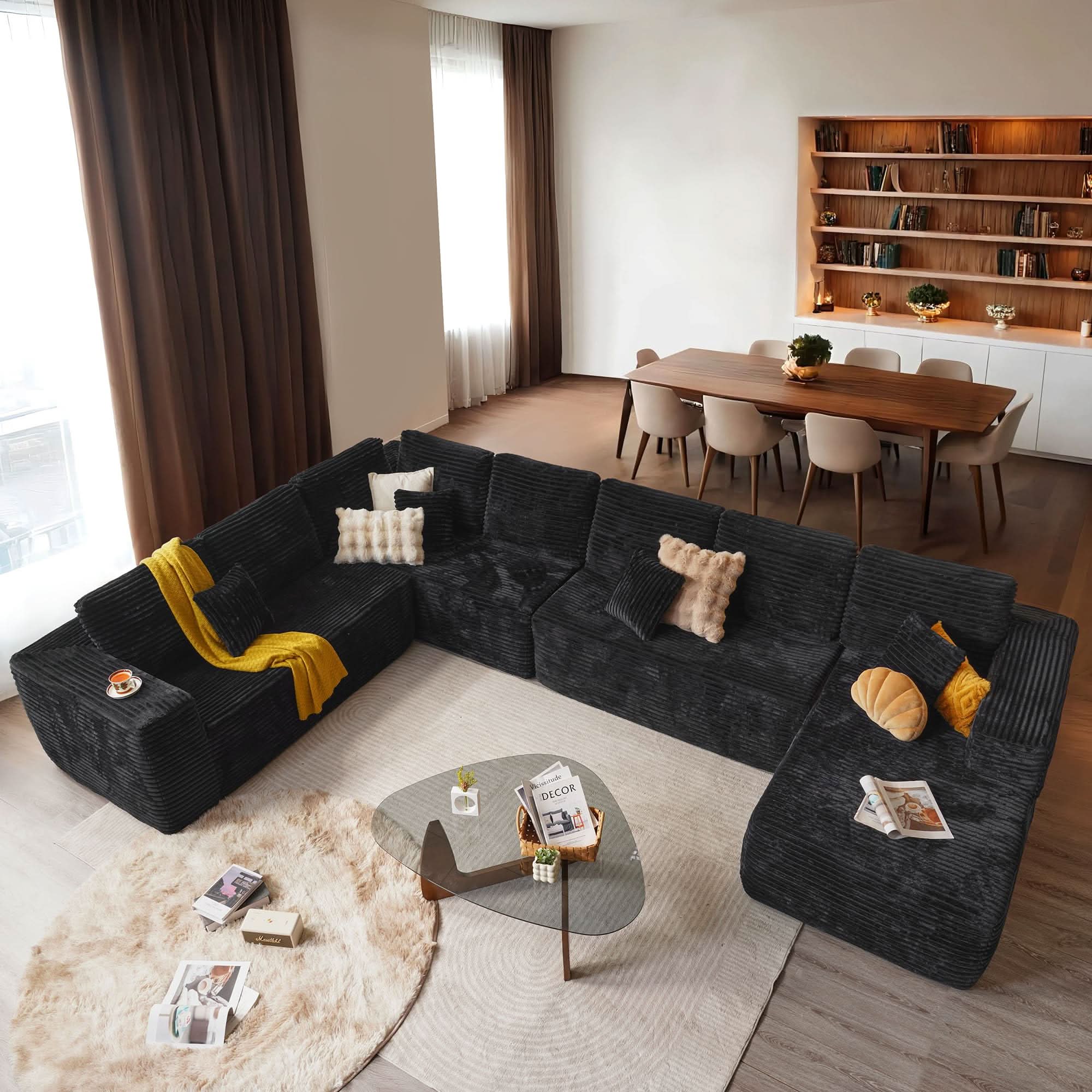 OVIOS Modular Sectional Cloud Couch, Plush Corduroy Sofa with Memory Foam, U-Shaped Chaise, No Assembly