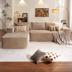 OVIOS 104" L-Shape Modular Couch with Chaise,Corduroy Fabric,No Assembly Required
