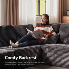 OVIOS sectional cloud couch, living room U-shaped sofa, plush corduroy, memory foam, no assembly required.