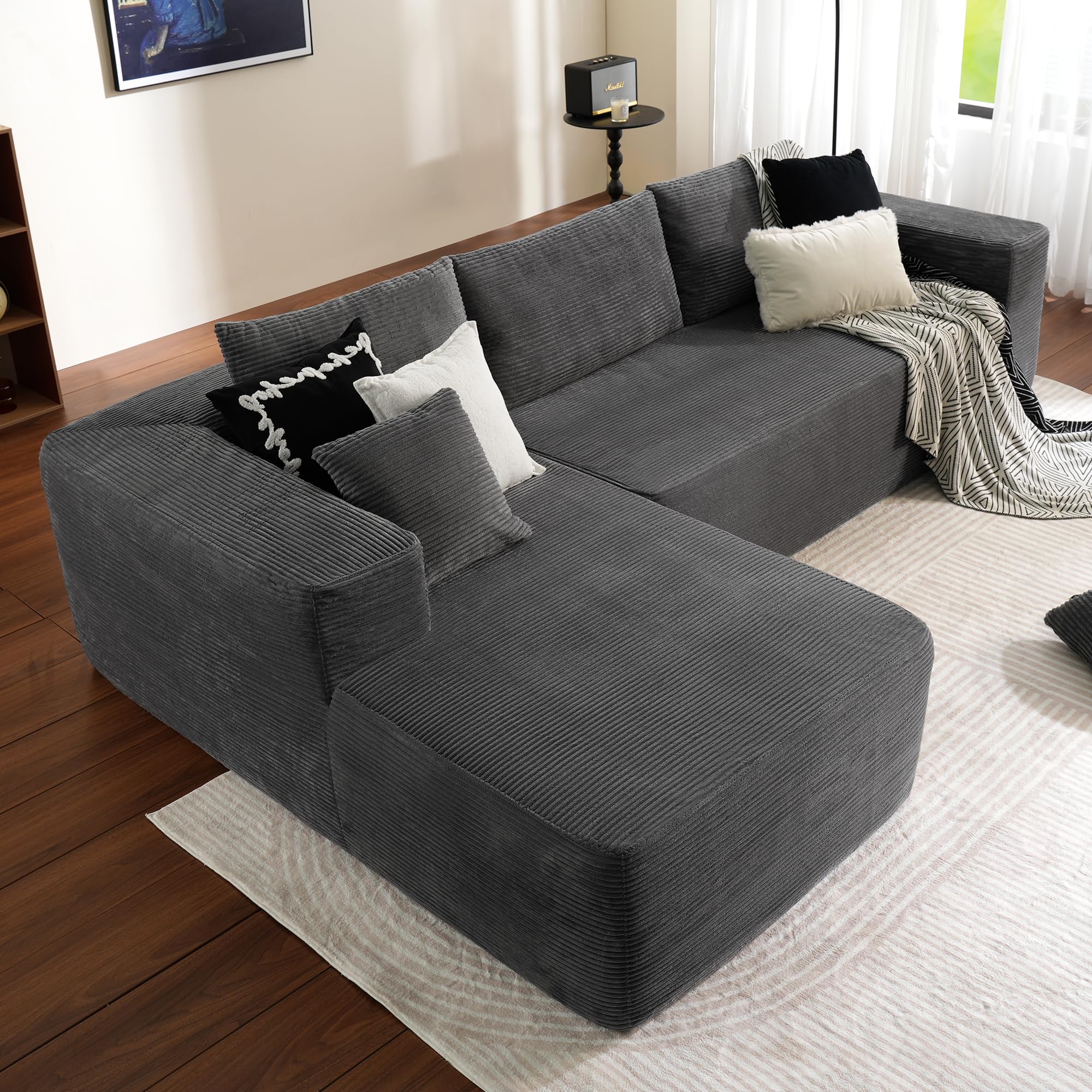 OVIOS 104" L-Shape Modular Couch with Chaise,Corduroy Fabric,No Assembly Required