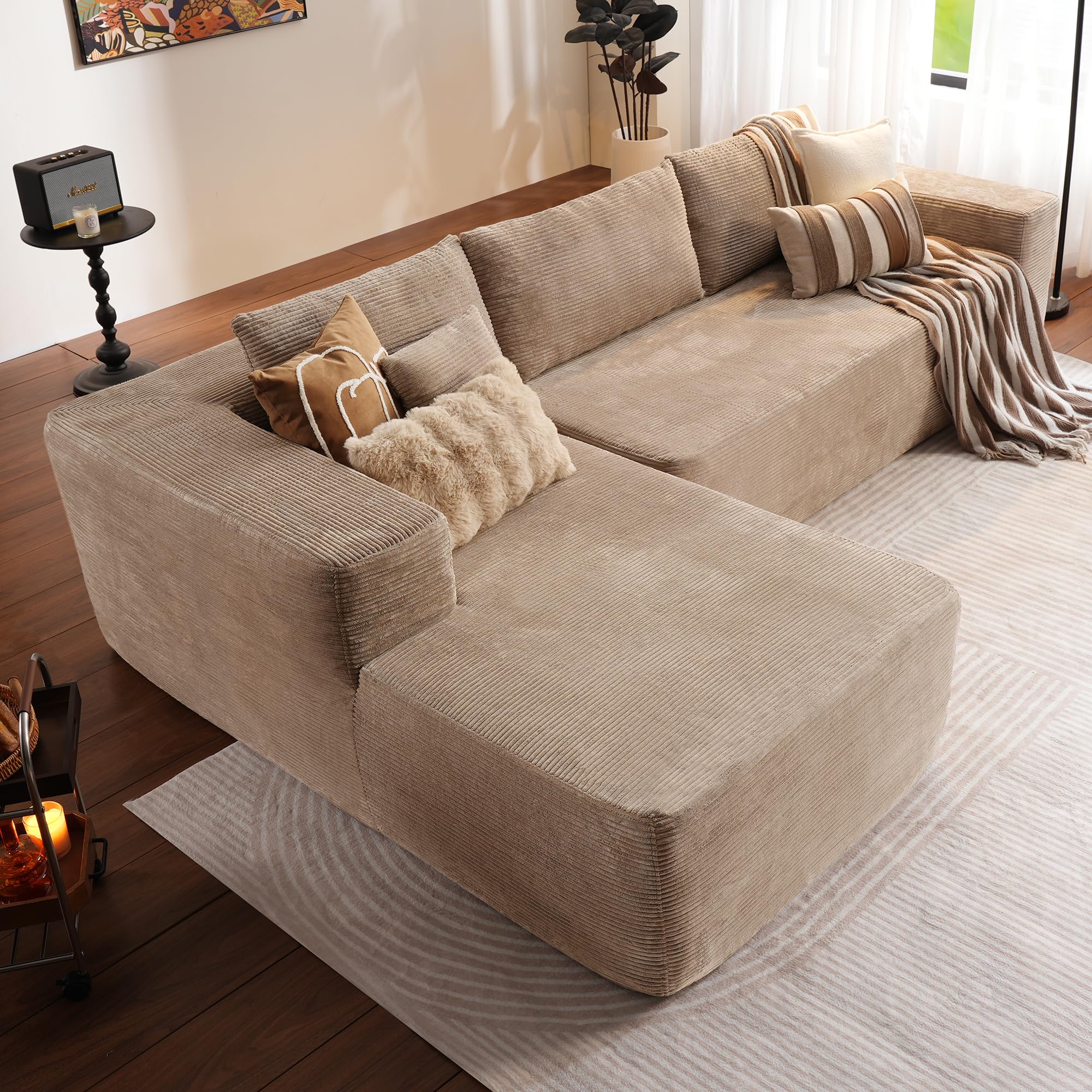 OVIOS 104" L-Shape Modular Couch with Chaise,Corduroy Fabric,No Assembly Required