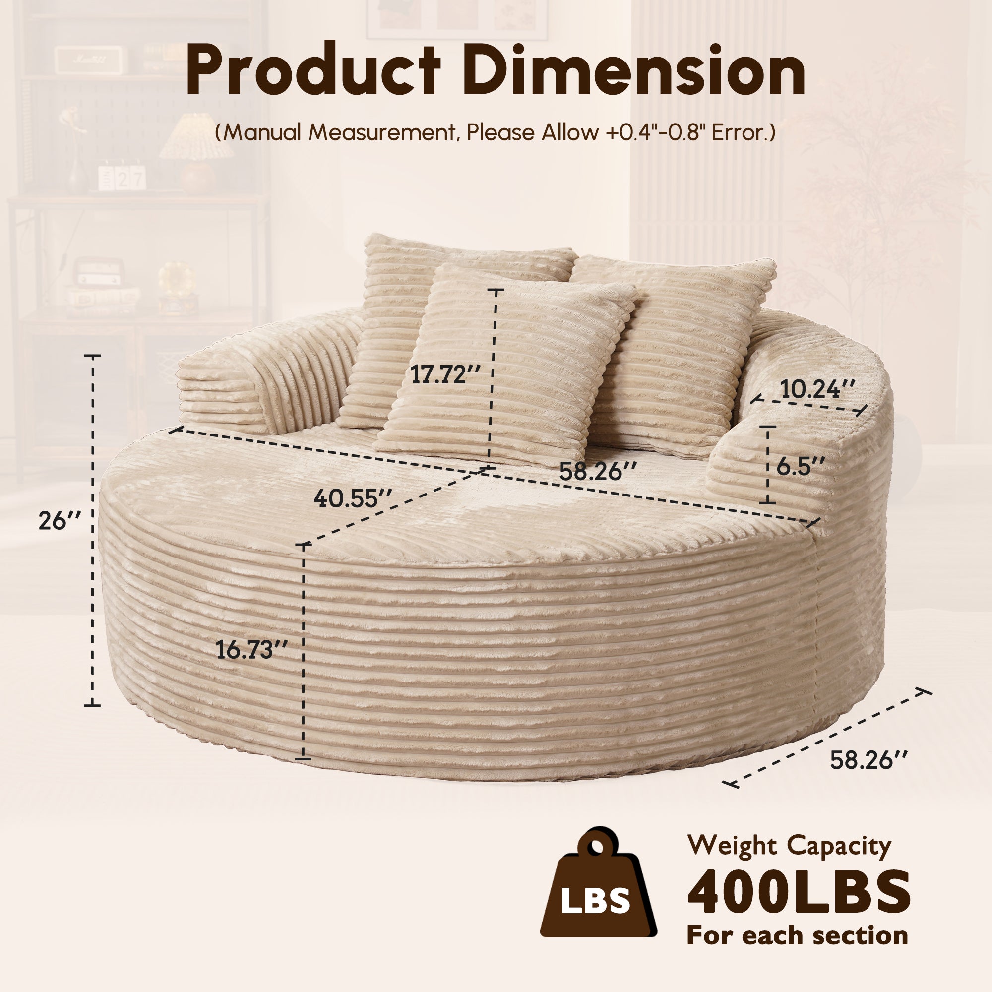 OVIOS 59" O-Shape Modular Couch, Plush Corduroy Fabric, No Assembly Required