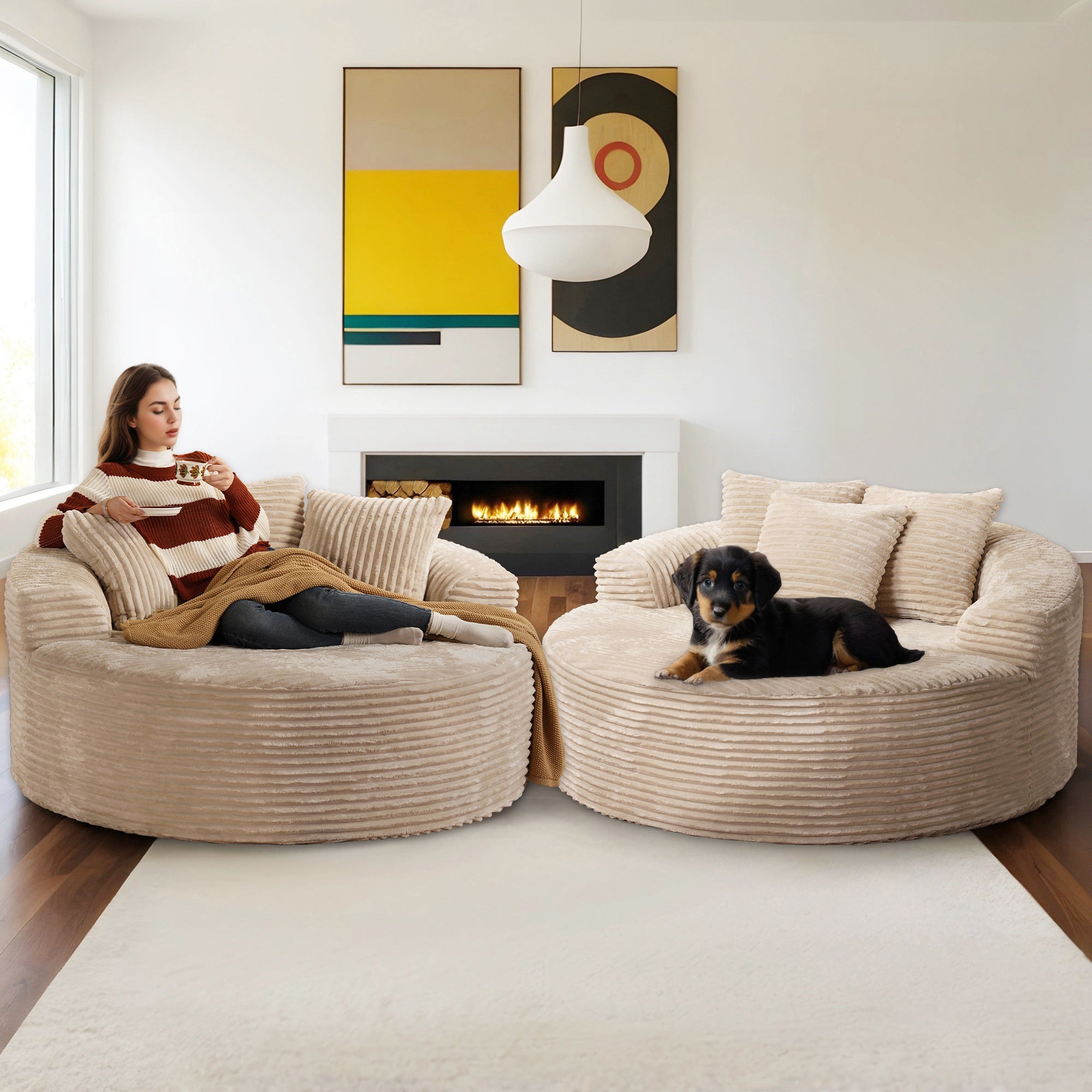 OVIOS 59" O-Shape Modular Couch, Plush Corduroy Fabric, No Assembly Required