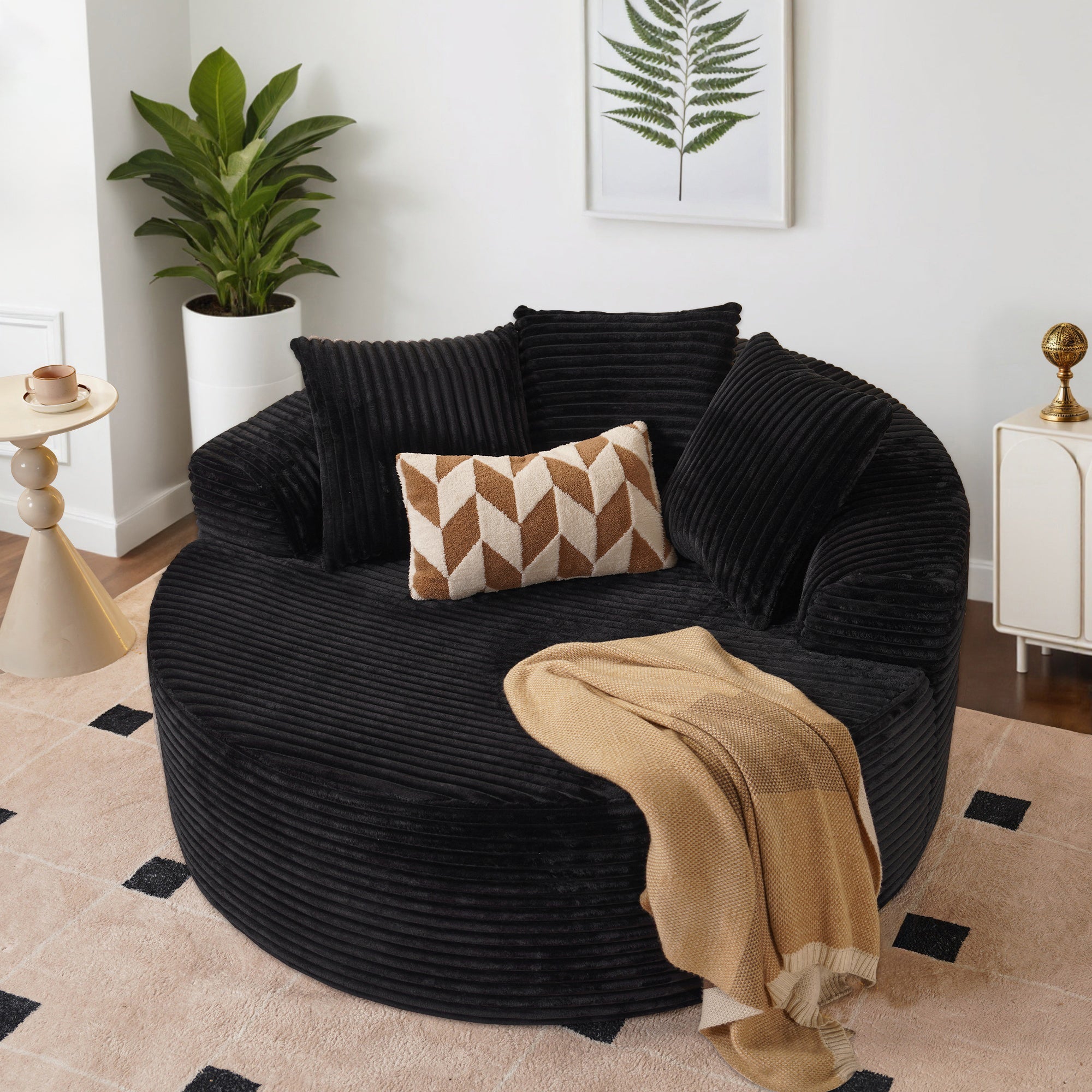 OVIOS 59" O-Shape Modular Couch, Plush Corduroy Fabric, No Assembly Required