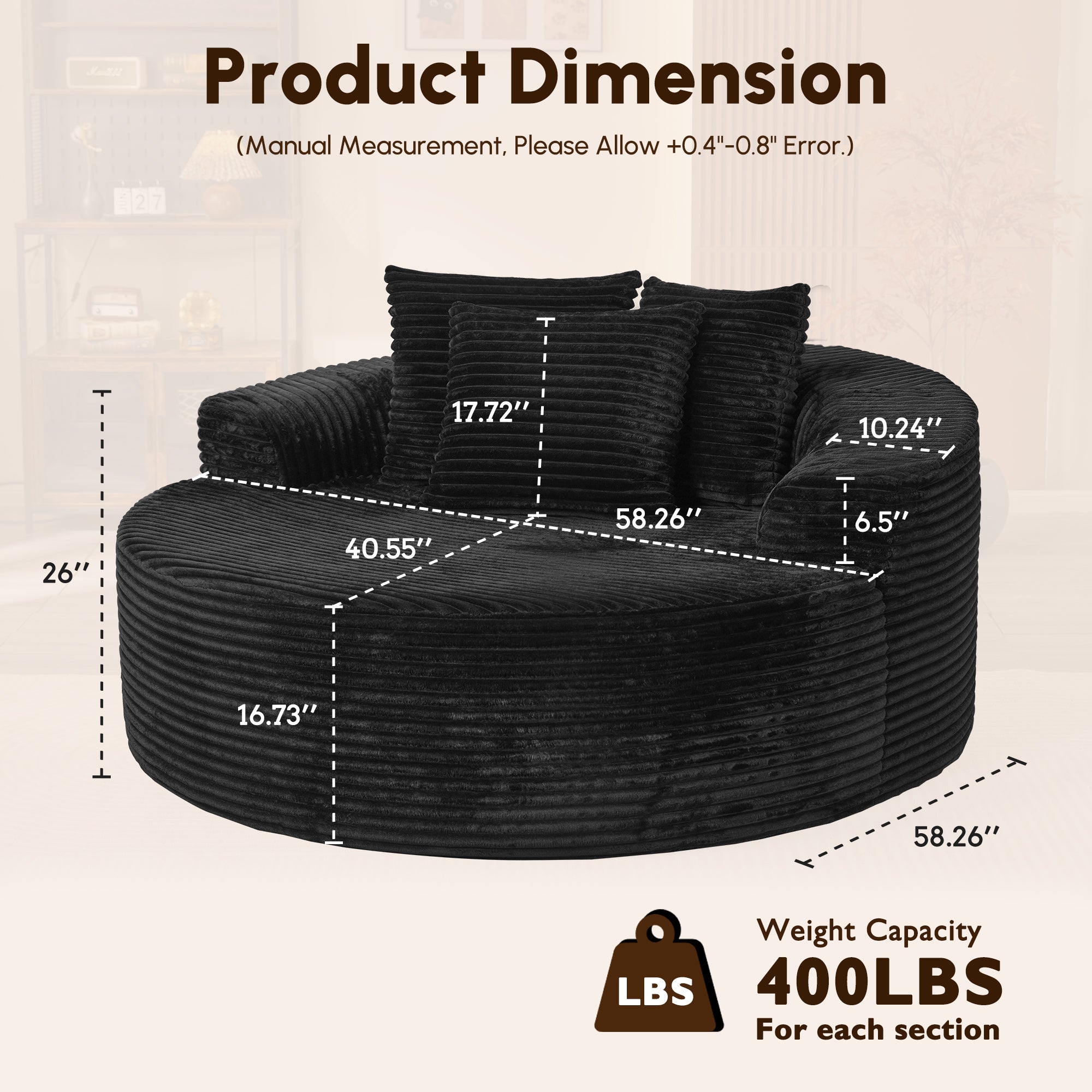 OVIOS 59" O-Shape Modular Couch, Plush Corduroy Fabric, No Assembly Required