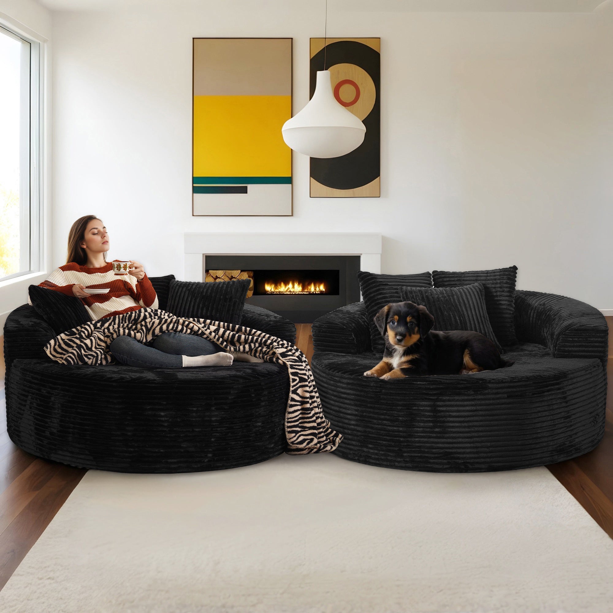 OVIOS 59" O-Shape Modular Couch, Plush Corduroy Fabric, No Assembly Required