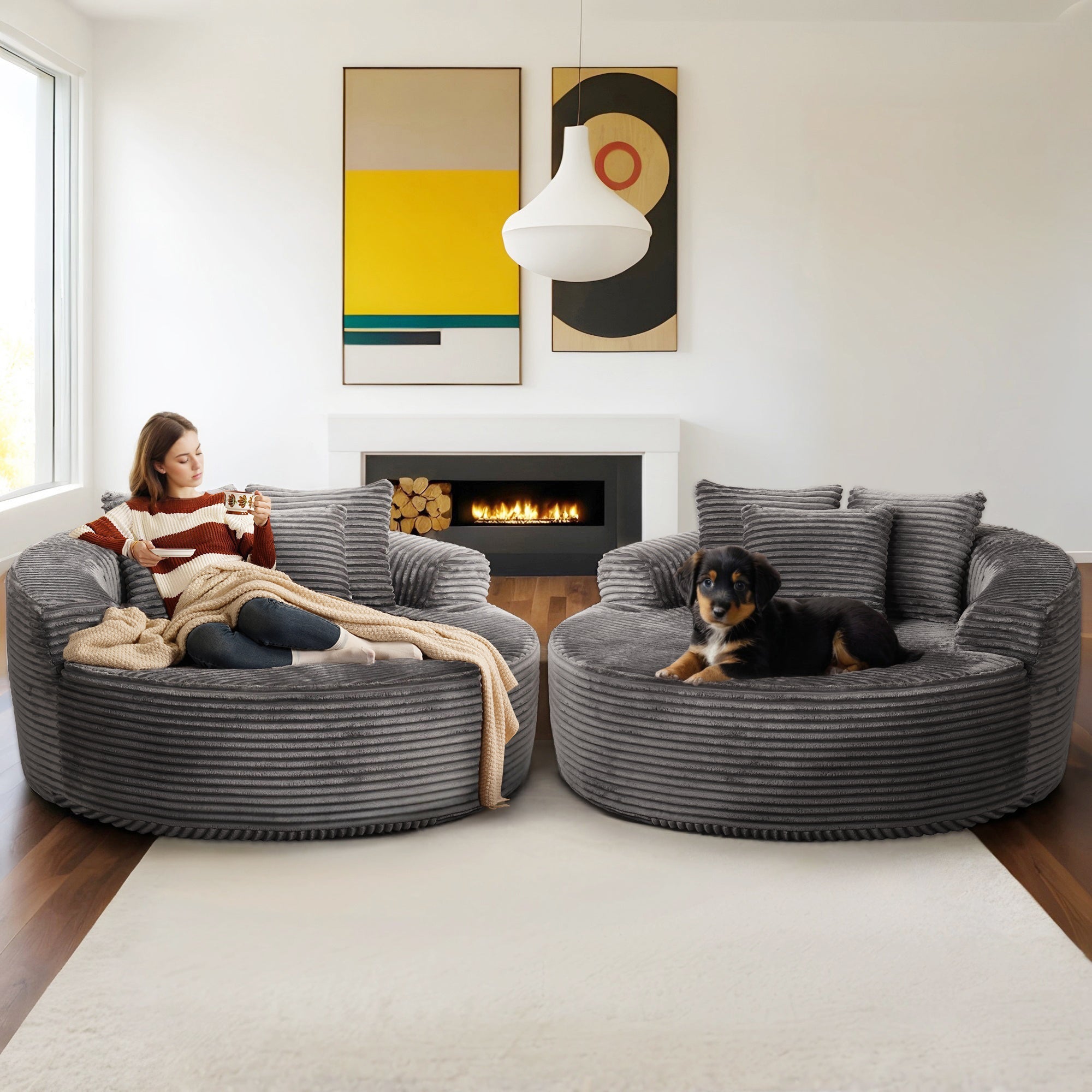 OVIOS 59" O-Shape Modular Couch, Plush Corduroy Fabric, No Assembly Required